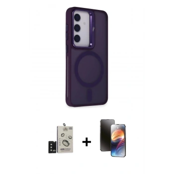 MARSİLYAN™- Galaxy S24 Kılıf Akış Form - Siyah 3D Antistatik Mat Seramik Nano Ekran Koruyucu + Bilvis Titan Kamera Lens - SH