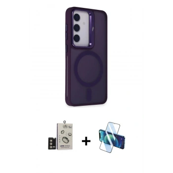 MARSİLYAN™- Galaxy S24 Kılıf Akış Form - Siyah 3D Antistatik Seramik Nano Ekran Koruyucu + Bilvis Titan Kamera Lens - GD