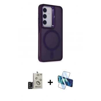 MARSİLYAN™- Galaxy S24 Kılıf Akış Form - Siyah 3D Antistatik Seramik Nano Ekran Koruyucu + Bilvis Titan Kamera Lens - SH