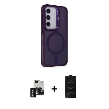 MARSİLYAN™- Galaxy S24 Kılıf Akış Form - Siyah 6D Antistatik Mat Seramik Hayalet Nano Ekran Koruyucu + PVD Metal Kamera Lens - DNMR
