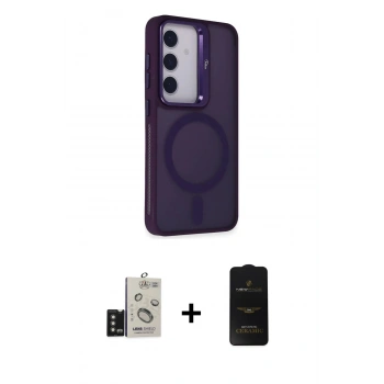 MARSİLYAN™- Galaxy S24 Kılıf Akış Form - Siyah 6D Antistatik Mat Seramik Hayalet Nano Ekran Koruyucu + Bilvis Titan Kamera Lens - TMGI
