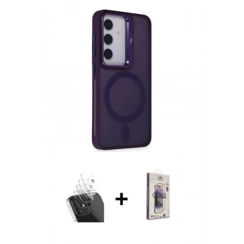 MARSİLYAN™- Galaxy S24 Kılıf Akış Form - Siyah Bilvis 3D Cam Ekran Koruyucu + Kamera Lens Koruma Cam - SF