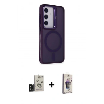 MARSİLYAN™- Galaxy S24 Kılıf Akış Form - Siyah Bilvis 3D Cam Ekran Koruyucu + Bilvis Titan Kamera Lens - SH