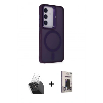 MARSİLYAN™- Galaxy S24 Kılıf Akış Form - Siyah Bilvis Hayalet Cam Ekran Koruyucu + Kamera Lens Koruma Cam - SF