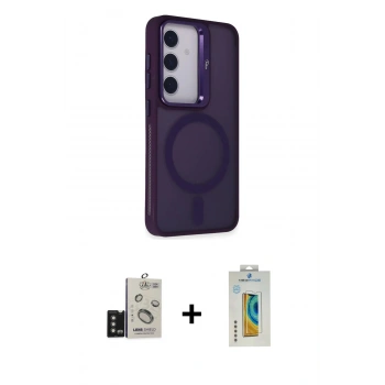 MARSİLYAN™- Galaxy S24 Kılıf Akış Form - Siyah Polymer Nano Ekran Koruyucu + Bilvis Titan Kamera Lens - TMGI