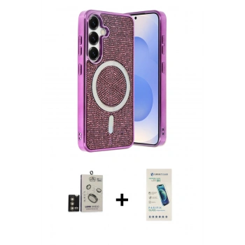 MARSİLYAN™- Galaxy S24 Kılıf Eksen Çizgi - Şeffaf Pasifik Cam Ekran Koruyucu + Bilvis Titan Kamera Lens - GD