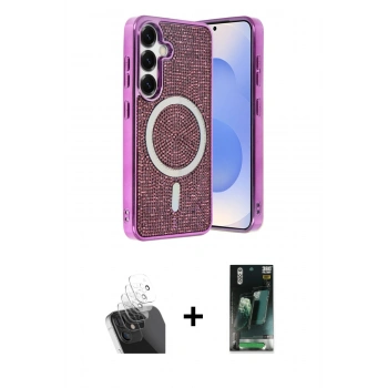 MARSİLYAN™- Galaxy S24 Kılıf Eksen Çizgi - Siyah 360 Mat Full Body Arka Koruyucu + Kamera Lens Koruma Cam - SF