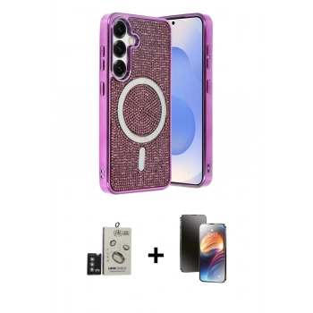MARSİLYAN™- Galaxy S24 Kılıf Eksen Çizgi - Siyah 3D Antistatik Mat Seramik Nano Ekran Koruyucu + Bilvis Titan Kamera Lens - DNMR