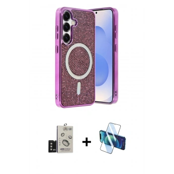MARSİLYAN™- Galaxy S24 Kılıf Eksen Çizgi - Siyah 3D Antistatik Seramik Nano Ekran Koruyucu + Bilvis Titan Kamera Lens - TMGI