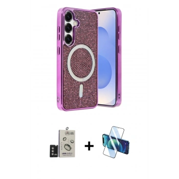 MARSİLYAN™- Galaxy S24 Kılıf Eksen Çizgi - Siyah 3D Antistatik Seramik Nano Ekran Koruyucu + Bilvis Titan Kamera Lens - DNMR