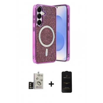 MARSİLYAN™- Galaxy S24 Kılıf Eksen Çizgi - Siyah 6D Antistatik Mat Seramik Hayalet Nano Ekran Koruyucu + Bilvis Titan Kamera Lens - GD
