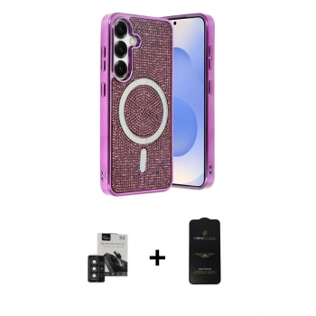 MARSİLYAN™- Galaxy S24 Kılıf Eksen Çizgi - Siyah 6D Antistatik Mat Seramik Hayalet Nano Ekran Koruyucu + PVD Metal Kamera Lens - DNMR