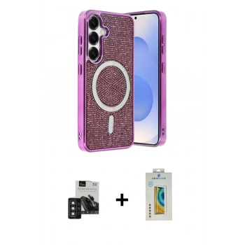 MARSİLYAN™- Galaxy S24 Kılıf Eksen Çizgi - Siyah Polymer Nano Ekran Koruyucu + PVD Metal Kamera Lens - DNMR
