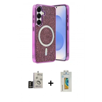 MARSİLYAN™- Galaxy S24 Kılıf Eksen Çizgi - Siyah Polymer Nano Ekran Koruyucu + Bilvis Titan Kamera Lens - GD