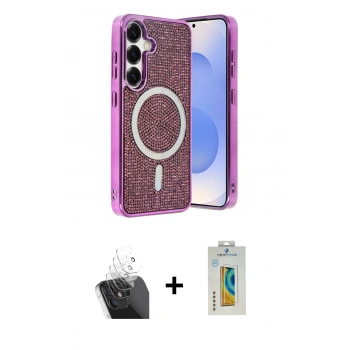 MARSİLYAN™- Galaxy S24 Kılıf Eksen Çizgi - Siyah Polymer Nano Ekran Koruyucu + Kamera Lens Koruma Cam - SF