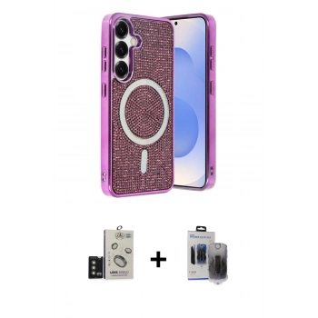 MARSİLYAN™- Galaxy S24 Kılıf Eksen Çizgi - Siyah Vanessa Magic Hayalet Cam + Bilvis Titan Kamera Lens - TMGI