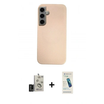 MARSİLYAN™- Galaxy S24 Kılıf Eksen Prime - Şeffaf Pasifik Cam Ekran Koruyucu + Bilvis Titan Kamera Lens - SH