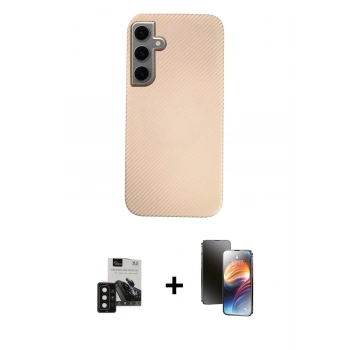 MARSİLYAN™- Galaxy S24 Kılıf Eksen Prime - Siyah 3D Antistatik Mat Seramik Nano Ekran Koruyucu + PVD Metal Kamera Lens - SH