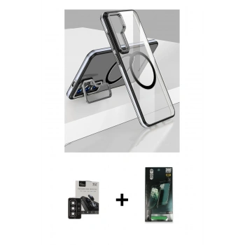 MARSİLYAN™- Galaxy S24 Kılıf Nova Doku - Şeffaf 360 Full Body Arka Koruyucu + PVD Metal Kamera Lens - DNMR