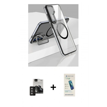 MARSİLYAN™- Galaxy S24 Kılıf Nova Doku - Şeffaf Pasifik Cam Ekran Koruyucu + PVD Metal Kamera Lens - DNMR