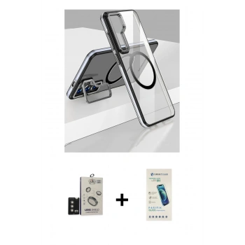 MARSİLYAN™- Galaxy S24 Kılıf Nova Doku - Şeffaf Pasifik Cam Ekran Koruyucu + Bilvis Titan Kamera Lens - TMGI