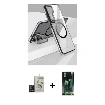 MARSİLYAN™- Galaxy S24 Kılıf Nova Doku - Siyah 360 Mat Full Body Arka Koruyucu + Bilvis Titan Kamera Lens - DNMR