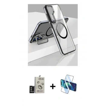 MARSİLYAN™- Galaxy S24 Kılıf Nova Doku - Siyah 3D Antistatik Cam Ekran Koruyucu + Bilvis Titan Kamera Lens - DNMR
