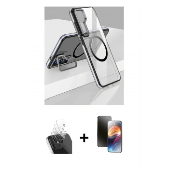 MARSİLYAN™- Galaxy S24 Kılıf Nova Doku - Siyah 3D Antistatik Mat Seramik Nano Ekran Koruyucu + Kamera Lens Koruma Cam - SF
