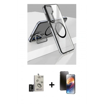 MARSİLYAN™- Galaxy S24 Kılıf Nova Doku - Siyah 3D Antistatik Mat Seramik Nano Ekran Koruyucu + Bilvis Titan Kamera Lens - SH