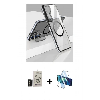 MARSİLYAN™- Galaxy S24 Kılıf Nova Doku - Siyah 3D Antistatik Seramik Nano Ekran Koruyucu + Bilvis Titan Kamera Lens - GD