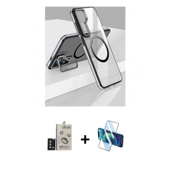 MARSİLYAN™- Galaxy S24 Kılıf Nova Doku - Siyah 3D Antistatik Seramik Nano Ekran Koruyucu + Bilvis Titan Kamera Lens - DNMR