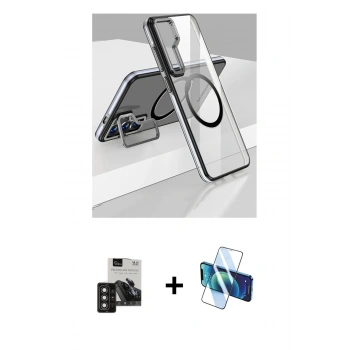 MARSİLYAN™- Galaxy S24 Kılıf Nova Doku - Siyah 3D Antistatik Seramik Nano Ekran Koruyucu + PVD Metal Kamera Lens - DNMR