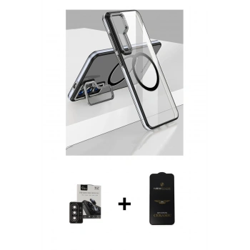 MARSİLYAN™- Galaxy S24 Kılıf Nova Doku - Siyah 6D Antistatik Mat Seramik Hayalet Nano Ekran Koruyucu + PVD Metal Kamera Lens - DNMR