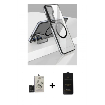 MARSİLYAN™- Galaxy S24 Kılıf Nova Doku - Siyah 6D Antistatik Mat Seramik Hayalet Nano Ekran Koruyucu + Bilvis Titan Kamera Lens - SH