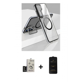MARSİLYAN™- Galaxy S24 Kılıf Nova Doku - Siyah 6D Antistatik Mat Seramik Hayalet Nano Ekran Koruyucu + Bilvis Titan Kamera Lens - TMGI