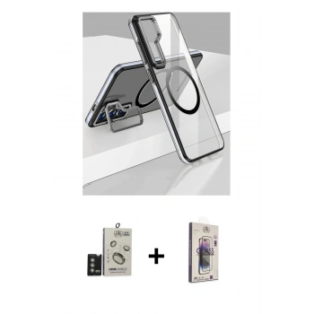MARSİLYAN™- Galaxy S24 Kılıf Nova Doku - Siyah Bilvis 3D Cam Ekran Koruyucu + Bilvis Titan Kamera Lens - DNMR