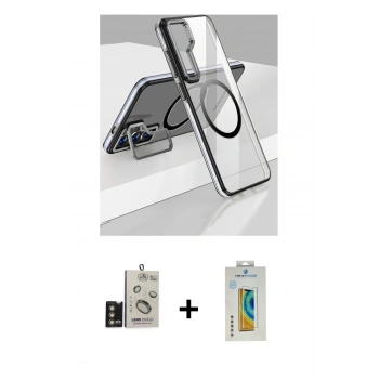 MARSİLYAN™- Galaxy S24 Kılıf Nova Doku - Siyah Polymer Nano Ekran Koruyucu + Bilvis Titan Kamera Lens - GD