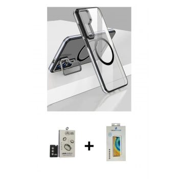 MARSİLYAN™- Galaxy S24 Kılıf Nova Doku - Siyah Polymer Nano Ekran Koruyucu + Bilvis Titan Kamera Lens - DNMR