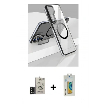 MARSİLYAN™- Galaxy S24 Kılıf Nova Doku - Siyah Polymer Nano Ekran Koruyucu + Bilvis Titan Kamera Lens - SH