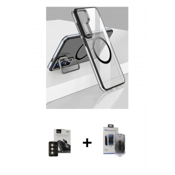 MARSİLYAN™- Galaxy S24 Kılıf Nova Doku - Siyah Vanessa Magic Hayalet Cam + PVD Metal Kamera Lens - GD