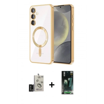 MARSİLYAN™- Galaxy S24 Kılıf Nova Işık Özel Seri - Şeffaf 360 Full Body Arka Koruyucu + Bilvis Titan Kamera Lens - SH