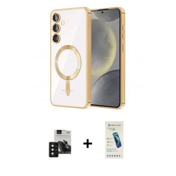 MARSİLYAN™- Galaxy S24 Kılıf Nova Işık Özel Seri - Şeffaf Pasifik Cam Ekran Koruyucu + PVD Metal Kamera Lens - SH