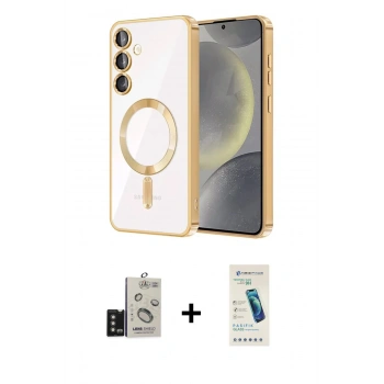MARSİLYAN™- Galaxy S24 Kılıf Nova Işık Özel Seri - Şeffaf Pasifik Cam Ekran Koruyucu + Bilvis Titan Kamera Lens - TMGI