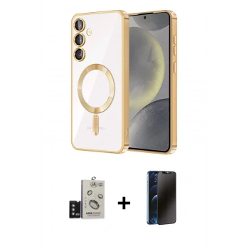 MARSİLYAN™- Galaxy S24 Kılıf Nova Işık Özel Seri - Siyah 3D Antistatik Hayalet Cam Ekran Koruyucu + Bilvis Titan Kamera Lens - TMGI