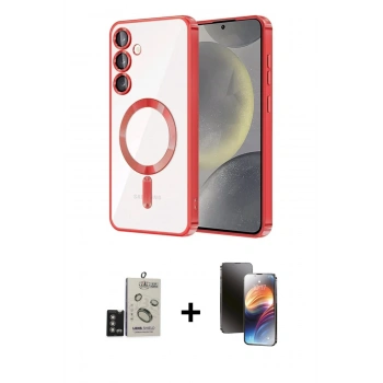 MARSİLYAN™- Galaxy S24 Kılıf Nova Işık Özel Seri - Siyah 3D Antistatik Mat Seramik Nano Ekran Koruyucu + Bilvis Titan Kamera Lens - DNMR