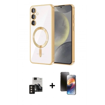 MARSİLYAN™- Galaxy S24 Kılıf Nova Işık Özel Seri - Siyah 3D Antistatik Mat Seramik Nano Ekran Koruyucu + PVD Metal Kamera Lens - GD