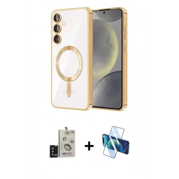 MARSİLYAN™- Galaxy S24 Kılıf Nova Işık Özel Seri - Siyah 3D Antistatik Seramik Nano Ekran Koruyucu + Bilvis Titan Kamera Lens - SH