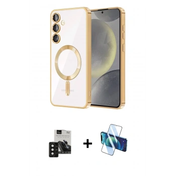 MARSİLYAN™- Galaxy S24 Kılıf Nova Işık Özel Seri - Siyah 3D Antistatik Seramik Nano Ekran Koruyucu + PVD Metal Kamera Lens - SH