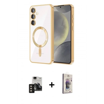 MARSİLYAN™- Galaxy S24 Kılıf Nova Işık Özel Seri - Siyah Bilvis 3D Cam Ekran Koruyucu + PVD Metal Kamera Lens - GD