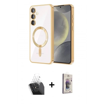 MARSİLYAN™- Galaxy S24 Kılıf Nova Işık Özel Seri - Siyah Bilvis 3D Cam Ekran Koruyucu + Kamera Lens Koruma Cam - SF